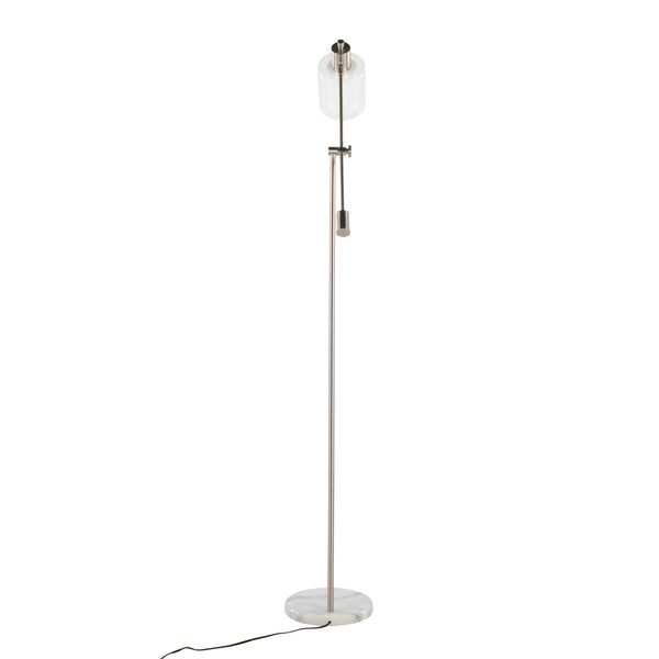 English Elm Marcel Marble Base Floor Lamp with Nickel Stem and Clear/Frosted Glass Shade, LED Included B202P224159