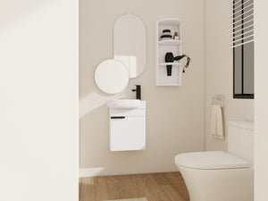 English Elm Soft Close Wall Mounted Bathroom Vanity with Ceramic Vessel Sink and Storage Rack W999S00487