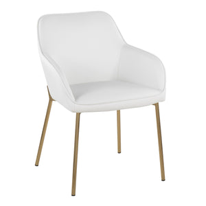 English Elm Daniella Contemporary Dining Chair Set Of 2 - Gold Metal & White Faux Leather, Modern Elegance B202S01329