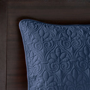 JLA Home Madison Park - 3 Reversible Bedspread Set with Quilted Stitch Texture, Oversized Cotton Fill, Antimicrobial Freshness and Cozy Draping Navy MP13-2992