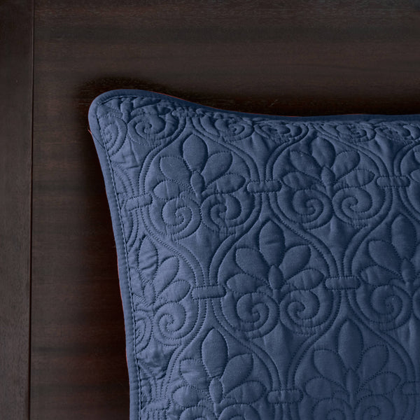 JLA Home Madison Park - 3 Reversible Bedspread Set with Quilted Stitch Texture, Oversized Cotton Fill, Antimicrobial Freshness and Cozy Draping Navy MP13-2992
