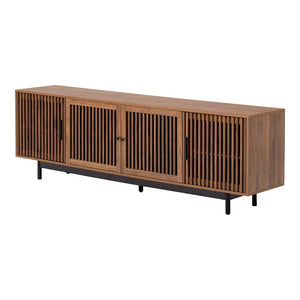 English Elm 78 Inch Walnut Media Console with Slatted Doors Solid Wood Legs and Cable Management N710P374706P