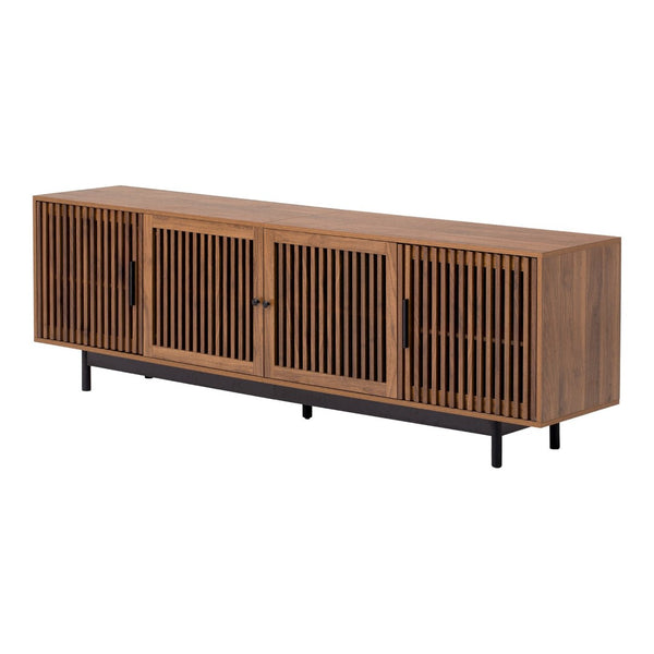 English Elm 78 Inch Walnut Media Console with Slatted Doors Solid Wood Legs and Cable Management N710P374706P
