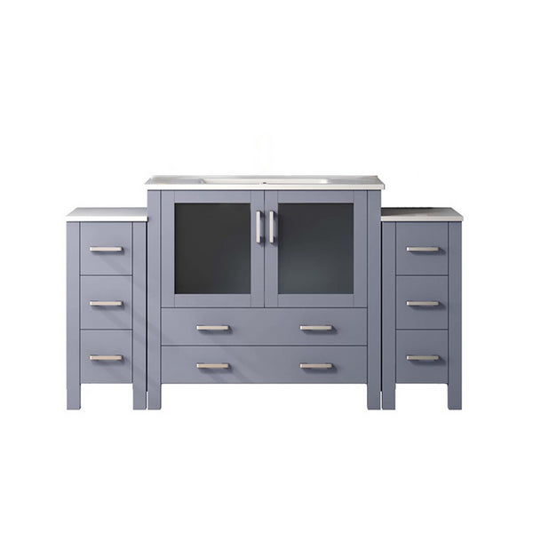 English Elm Volez Dark Grey 60" Single Bath Vanity with Side Cabinets, White Ceramic Top, Soft-Close Storage Durable B2731P337020