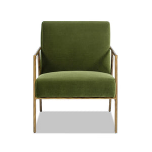 English Elm Jennifer Taylor Home - Aerin Hammered Brass Upholstered Accent Arm Chair with Performance Velvet, Sturdy Iron Frame, 34"L Olive Green B2719P238266