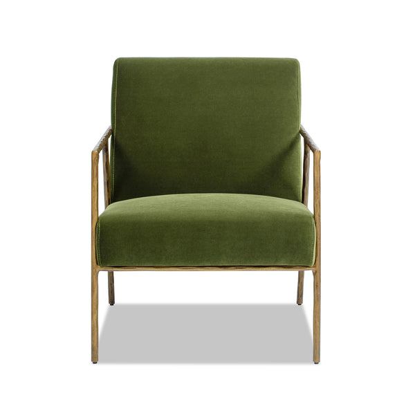 English Elm Jennifer Taylor Home - Aerin Hammered Brass Upholstered Accent Arm Chair with Performance Velvet, Sturdy Iron Frame, 34"L Olive Green B2719P238266