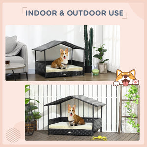 English Elm Pawhut Rattan Canopy Pet Bed Outdoor Wicker Frame with Cushion for Small Dogs W2225P173752