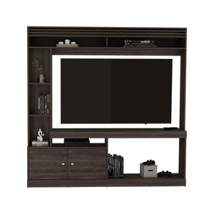 English Elm Entertainment Walnut Media Console with 2 Doors, 7 Shelves, 65" TV Support, Eco-Friendly Build B097S00194