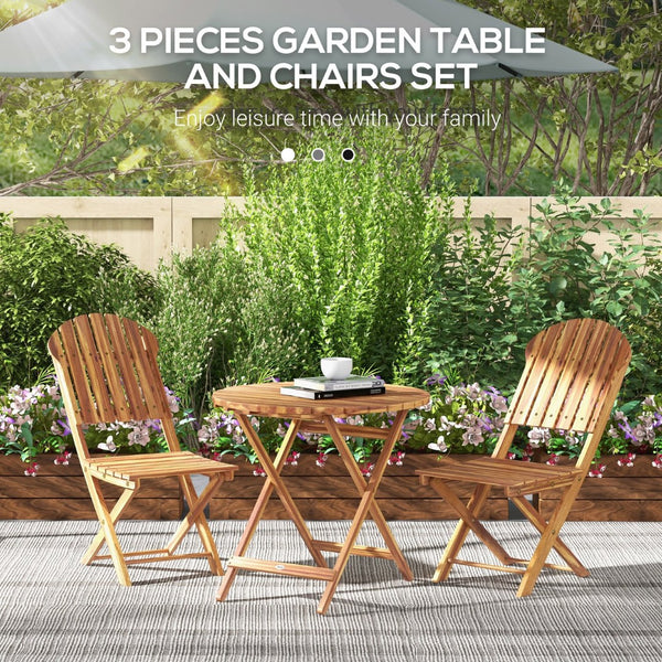 English Elm Outsunny 3-Piece Acacia Wood Bistro Set – Foldable Outdoor Table & Chairs For Gardens, Patios, Balconies W2225P174475-GIGA