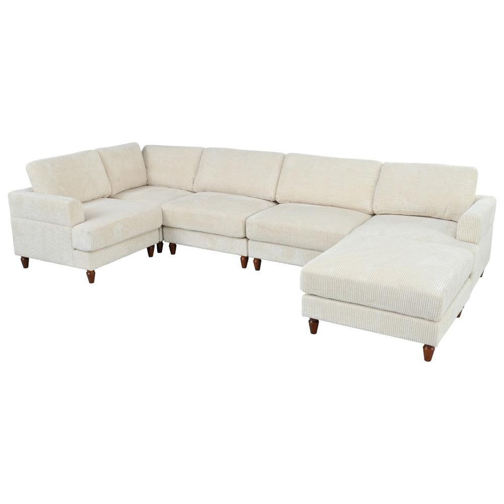 English Elm U_style Modular Corduroy Sectional with Ottoman Birch Legs Flexible Living Room Seating N711P228520A
