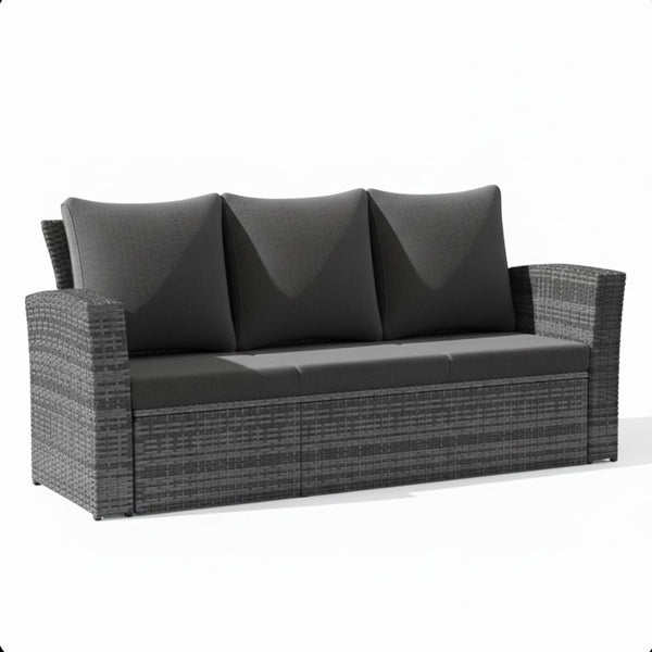 English Elm 67.7" Outdoor Wicker Three Seat Sofa High Back Pe Frame Patio Lounge Furniture Black B082P455125