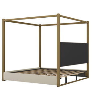 English Elm King Velvet Upholstered Four Poster Canopy Bed White Modern Bedroom Frame N7090002405A