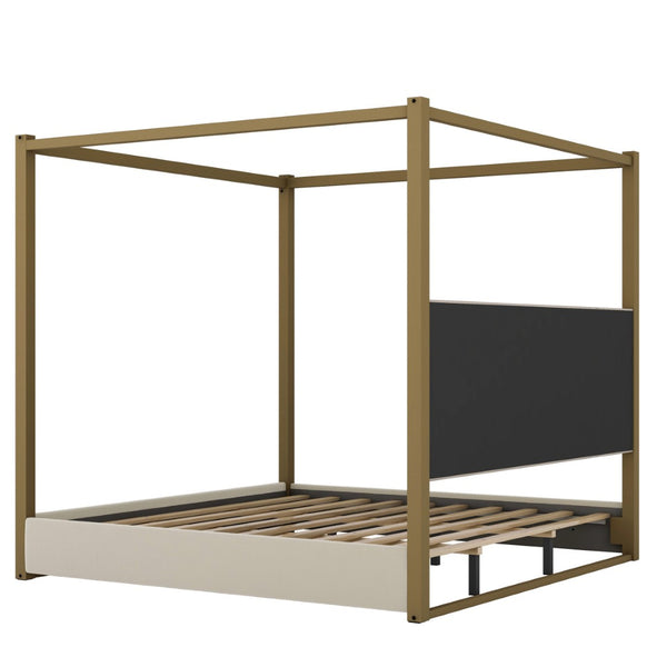 English Elm King Velvet Upholstered Four Poster Canopy Bed White Modern Bedroom Frame N7090002405A