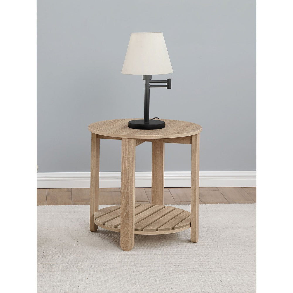 English Elm Altos Natural Round End Table With Slatted Shelf - Stylish Engineered Wood For Living Room & Patio B062P299831