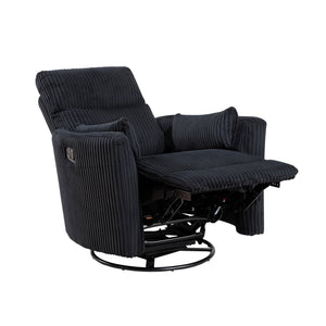 English Elm Black Corduroy Swivel Glider Recliner Chair - 360° Motion, Plush Cushioning, Sleek Black Upholstery B011P383307