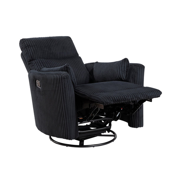 English Elm Black Corduroy Swivel Glider Recliner Chair - 360° Motion, Plush Cushioning, Sleek Black Upholstery B011P383307