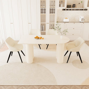 English Elm 63" Timeless Cream Mdf Dining Table Set With 4 Beige Pu Chairs & Black Metal Legs For Home Use W2189S00761