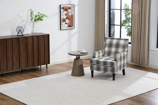 English Elm Upholstered Vintage Armchair Striped Linen Nailhead Trim Turned Legs Living Room W2530P430690