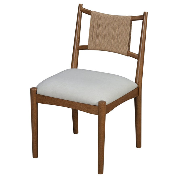 English Elm Upholstered Linen Dining Chairs Set of 2 Rubberwood Mid-century Woven Paper Rope Back Beige,Brown N776P385751D