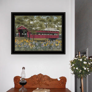 English Elm Trendy Decor 4u Pottersburg Bridge Pastoral Framed Art for Farmhouse Living Spaces B06785299