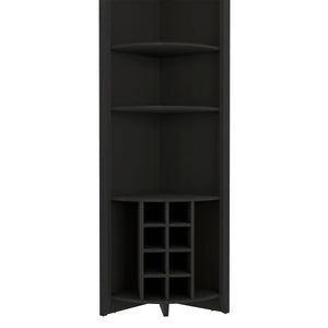 English Elm Essential Corner Bar Cabinet with Wine Rack & Cup Holders, Space-Saving Three-Tier Storage Solution Black 74 L x 24 W x 3 H B200S00406