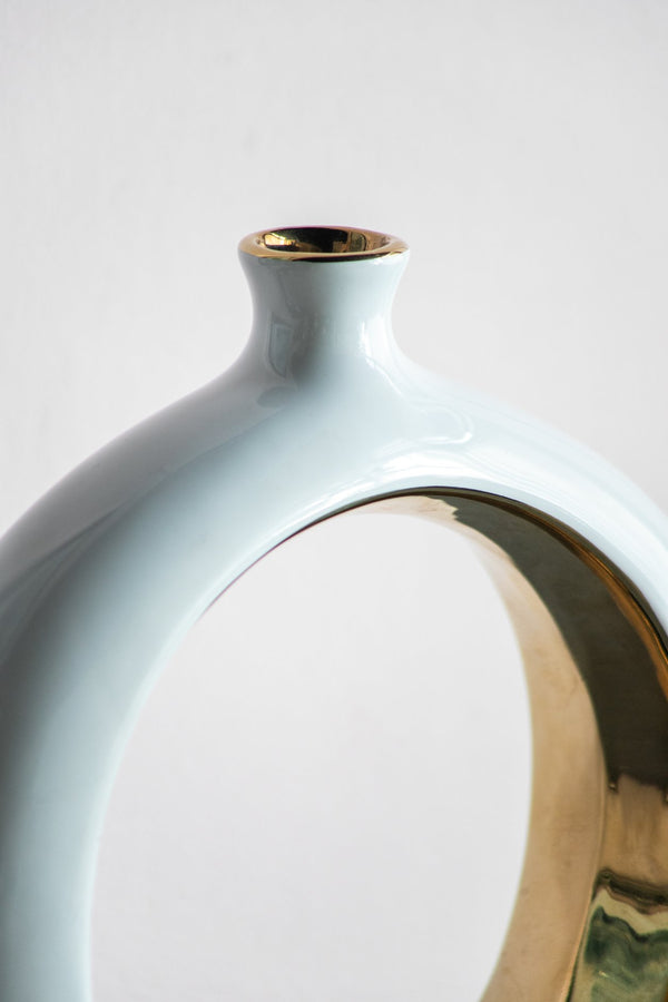 English Elm 11x3.1x12" Round Vase White/Gold — Modern Open-Center Ceramic Accent with Narrow Neck, Sleek Tabletop Decor W2078P391071