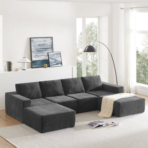 English Elm 110*72" Modular U Shaped Sectional Sofa with Plush Chenille, Deep Seats, No Assembly Dark Gray N723S0614E