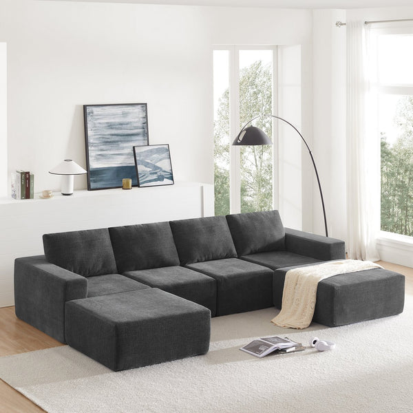 English Elm 110*72" Modular U Shaped Sectional Sofa with Plush Chenille, Deep Seats, No Assembly Dark Gray N723S0614E