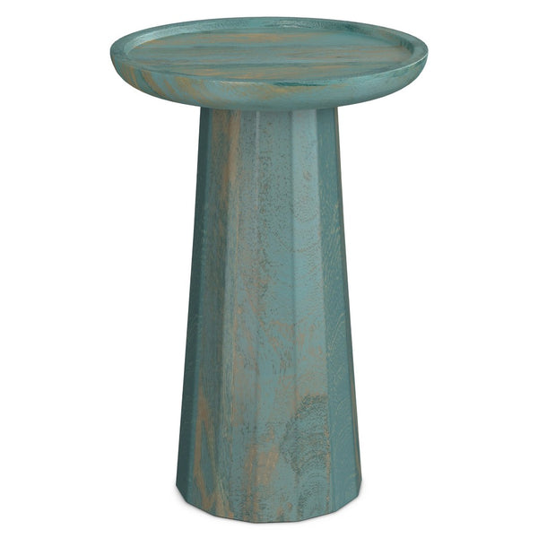 English Elm Dayton Solid Mango Wood Side Table Artisan Teal Wash Finish Organic Curved Design B136P420292
