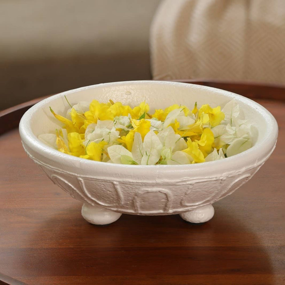 English Elm Home Terracotta Candle Holder Organic Pattern Clay Bowl 12x12x4.25 White Multicolor Rustic Accent for Cozy Décor B346P356167