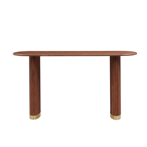 English Elm Length 59 Inch Mdf Wood Veneer Console Table Brushed Gold Steel Base Modern Entryway Brown W2582P406098