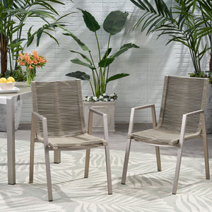 English Elm Christopher Knight Home® - Outdoor Aluminum Dining Chair with Handwoven Rope Seat, Sleek Weather-Resistant Patio Seating Set taupe 64679.00SIL