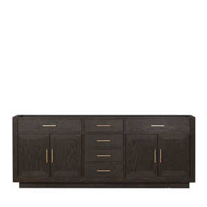 English Elm Brown Oak Midcentury Double Bath Vanity 84" W x 22" D, Wood Soft-Close Drawers, Fully Assembled B2731P257846