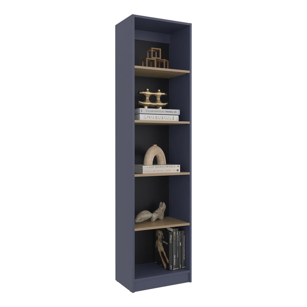 English Elm Home Xs Slim 5-Tier Bookcase in Navy Blue – Space-Saving Particle Board Shelves, Modern Rustic Storage Solution, Easy Assembly B200P378365