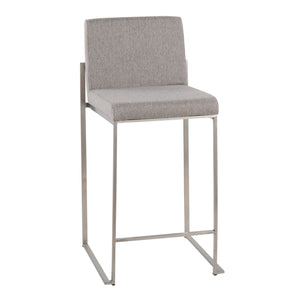 English Elm Fuji High Back Counter Stool Set Of 2 - Elegant Grey Fabric With Durable Stainless Steel Frame B202P221959