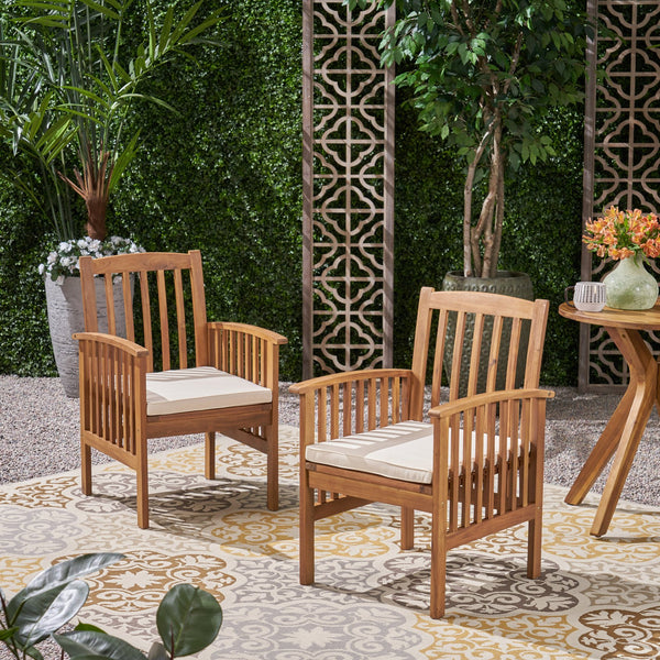 English Elm Christopher Knight Home® - CASA Acacia Dining Chair Set with Water-Resistant Cushions, Durable Solid Wood Patio Seating, Stylish Slat Design Brown 61720.00