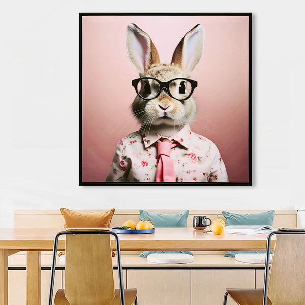 English Elm Stretched Canvas Print Whimsical Rabbit in Blush Pink Suit Nursery Wall Art Ready to Hang Giftable Decor W3374P324199