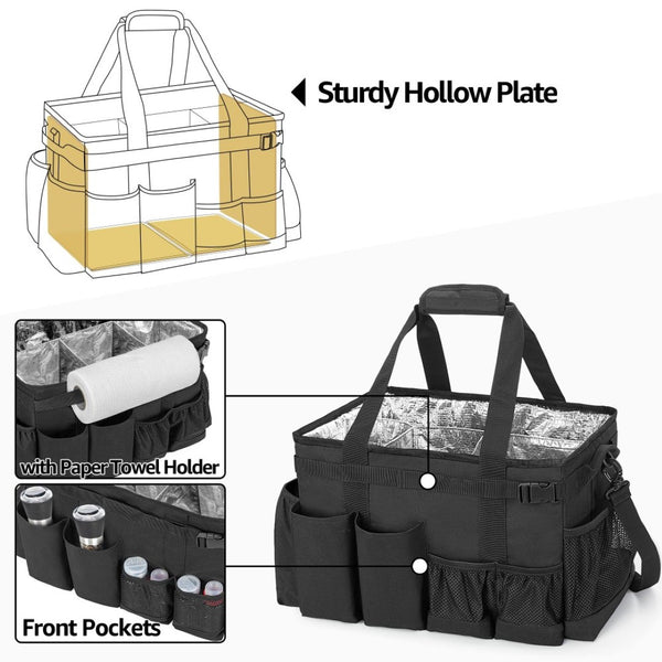 English Elm Picnic Bbq Caddy Bag with Aluminum Interior Mesh Pockets and Foldable Organizer W2181P481692