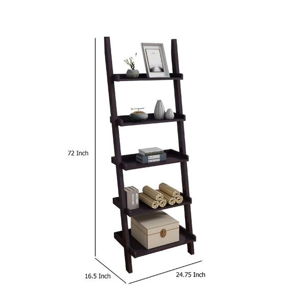 English Elm Accent Leaning Ladder Bookcase Five Tier Warm Cocoa Finish for Living Room Office B056P416988