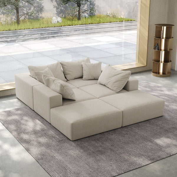 English Elm Oversized sponge cloud sofa modular 162" L-shaped sectional with chenille upholstery and 6 pillows, no-assembly comfort Beige W834S00389