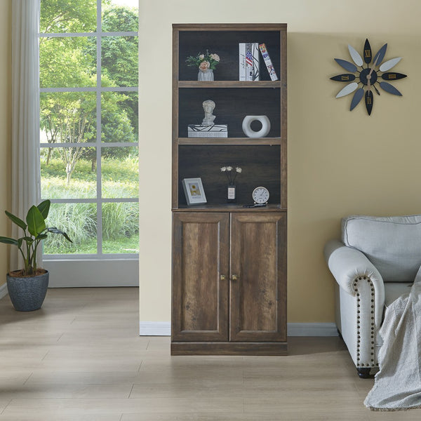 English Elm 1 Doors Bookshelf with USB Port and 3 Open Shelves — Space-Saving Storage Cabinet, Sturdy MDF Design Brown 50.59 L x 21.06 W x 10.63 H WF531476AAD