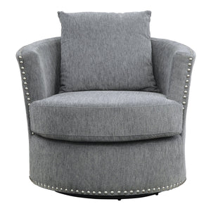 English Elm Living Room Chair Morelia Swivel Chenille with Nailhead Trim, Loose Back Cushions & Solid Wood Base Gray 34.75 L x 33 W x 29 H B011P321292