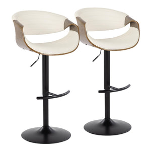 English Elm Symphony Mid-Century Modern Adjustable Barstool Set Of 2 - Stylish Swivel Stools In Faux Leather & Wood B202S01016-GIGA