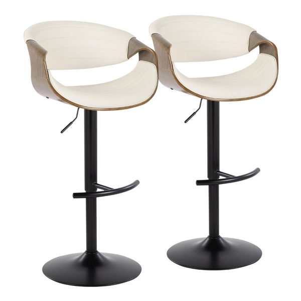 English Elm Symphony Mid-Century Modern Adjustable Barstool Set Of 2 - Stylish Swivel Stools In Faux Leather & Wood B202S01016-GIGA