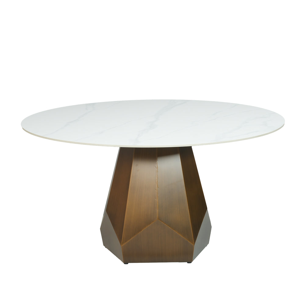 English Elm 59.05" Round Marble Dining Table - Elegant Artificial Marble For 6-8 People In White Finish W1535S00371
