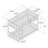 Twin Over Twin Solid Wood Slat Bunk Bed Grey BWTOTSLTGY Walker Edison