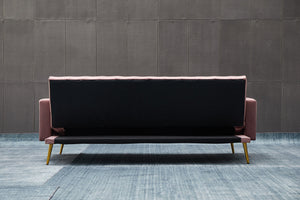 English Elm SOFA Velvet Convertible Sofa Bed with Golden Legs, Solid Wood Frame, Compact Design for Small Spaces Rose B205P246428