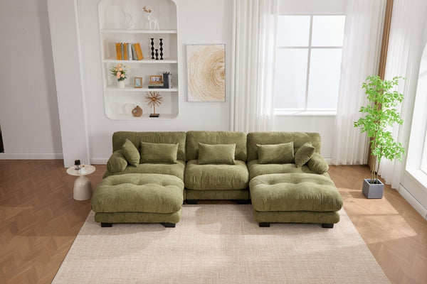 English Elm United We Win U-Shaped Cloud Couch In Pelletized Velvet With 2 Ottomans & Lumbar Pillows For Cozy Living W1568S00197-GIGA