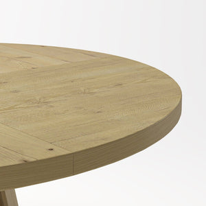 English Elm Round Farmhouse Dining Table 47 Inch Wooden Top with Lower Storage Shelf Seats Six Natural W757P367148