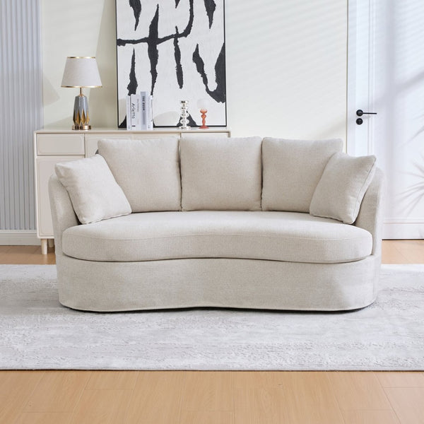 English Elm 73.82" Wide Curved Chenille Loveseat with Deep Lounge Seat and Sculptural Modern Frame Beige W3189S00033